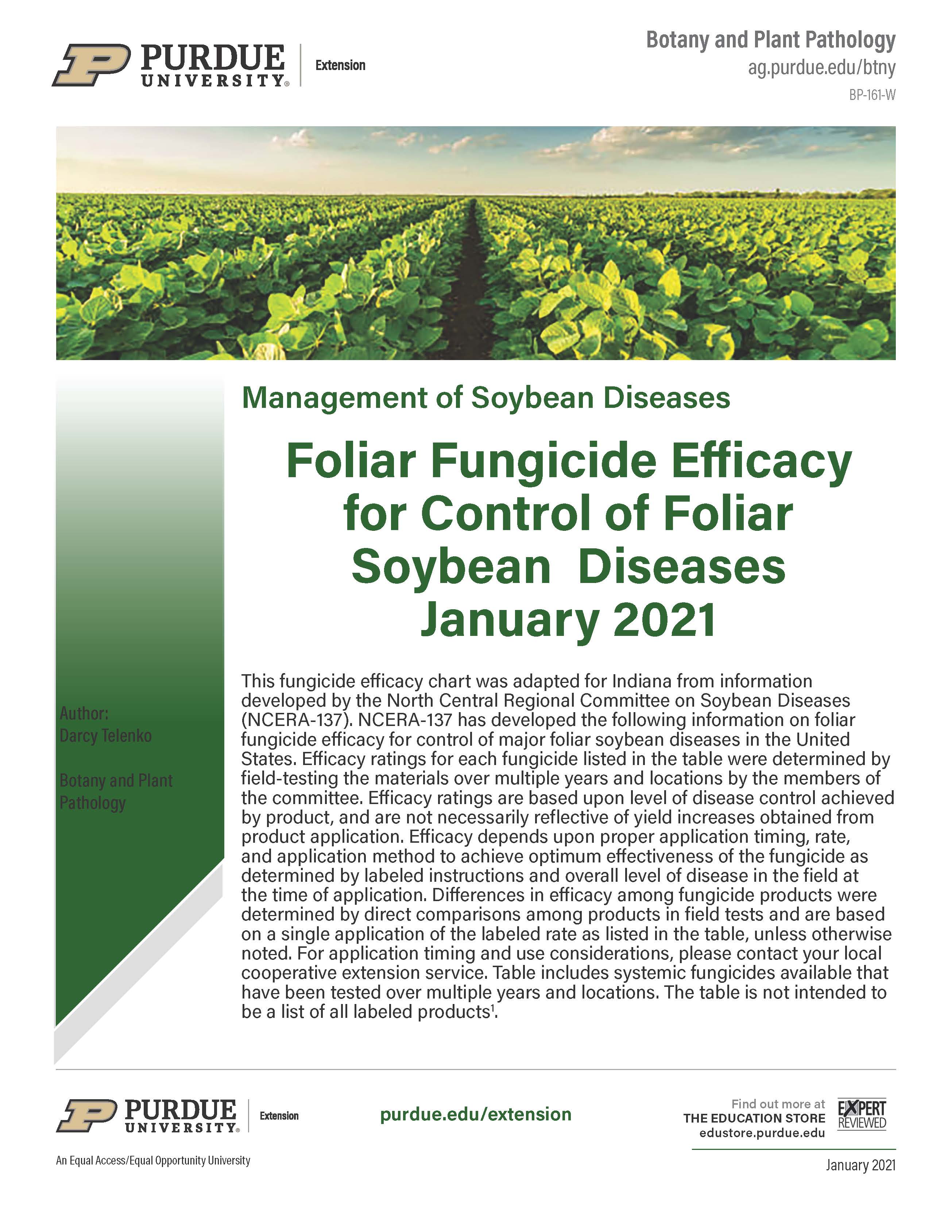 Soybean Disease Management: Fungicide Efficacy for Control of Soybean Foliar Diseases