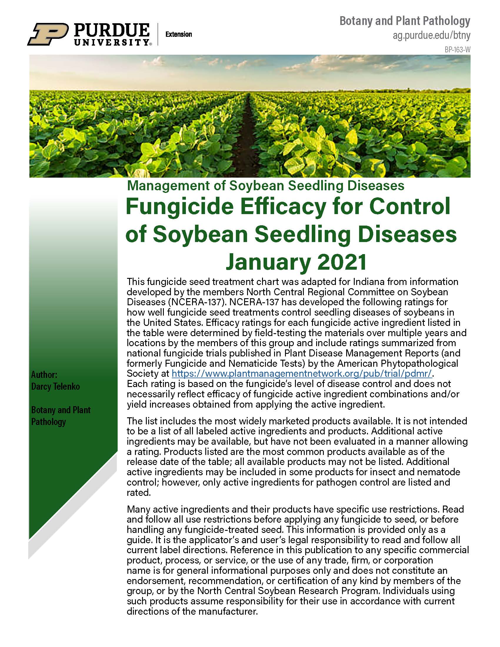 Diseases of Soybean: Fungicide Efficacy for Control of Soybean Seedling Diseases